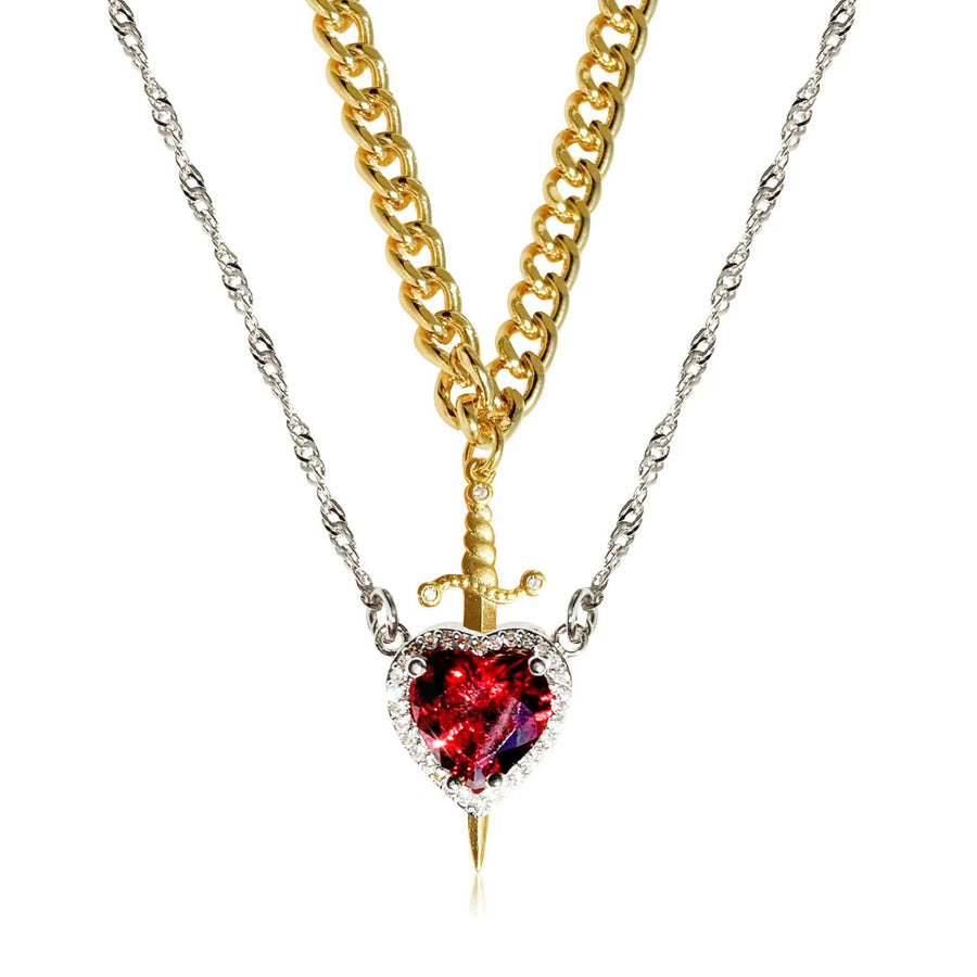 Heart & Sword Couple Necklace Set – Gold Stainless Steel