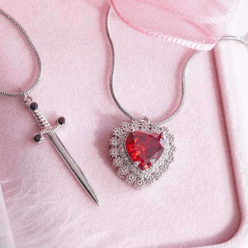 Gothic Punk Arrow Heart Couple Necklace