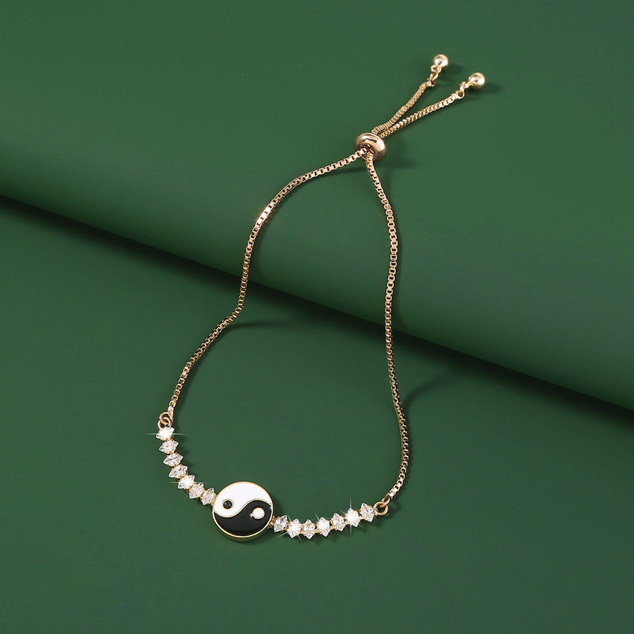 Brass Gold Plated Tai Chi Yin Yang Pendant Micro-set Zircon Shrink Pulled Copper Bead Bracelet