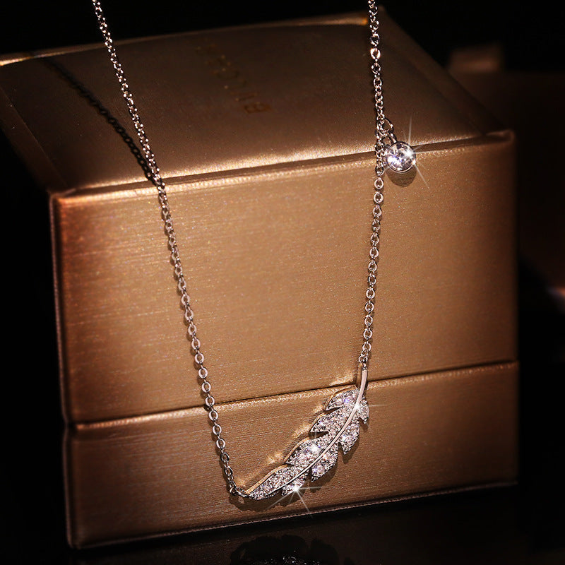 Leaf Necklace Copper Inlaid Zircon Pendant