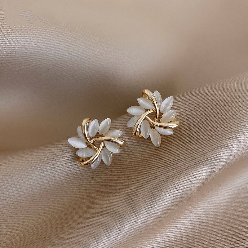 Cat's Eye Flower Earrings High Sense Opal Square Triangle Geometry Earrings