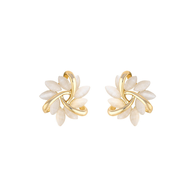 Cat's Eye Flower Earrings High Sense Opal Square Triangle Geometry Earrings