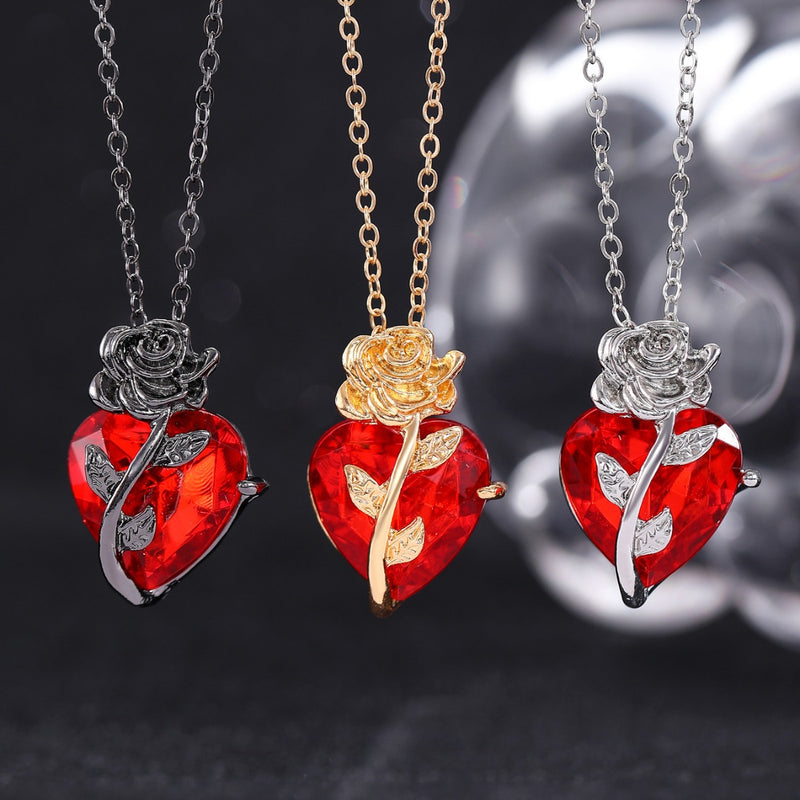 Punk Rose Love Necklace | Heart Pendant Clavicle Chain