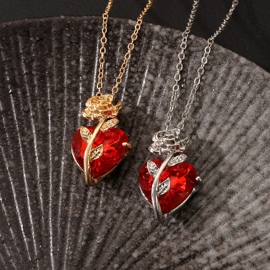 Punk Rose Love Necklace | Heart Pendant Clavicle Chain