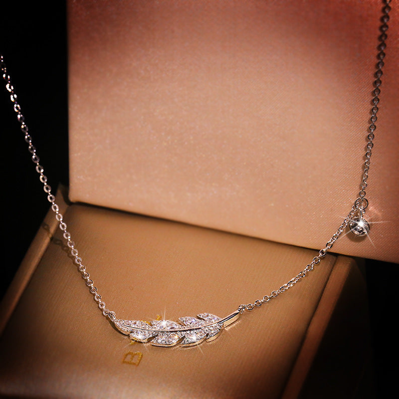 Leaf Necklace Copper Inlaid Zircon Pendant