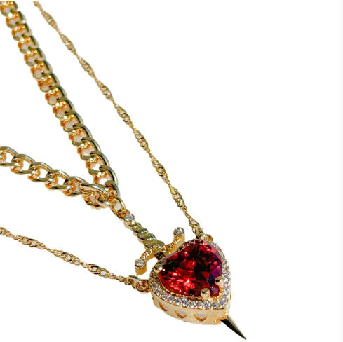 Heart & Sword Couple Necklace Set – Gold Stainless Steel