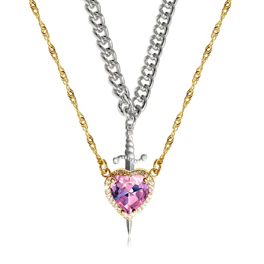 Heart & Sword Couple Necklace Set – Gold Stainless Steel