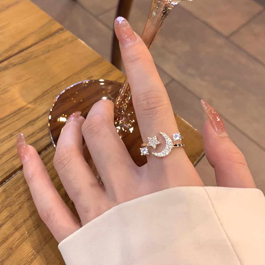 Chic Star Moon Rhinestone Ring