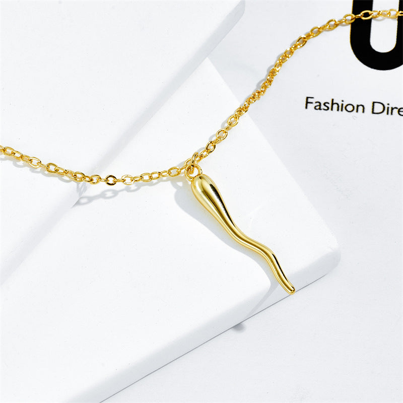 Gold Italian Horn Pendant Chain Women's Horn Protection Charm Lucky Necklace