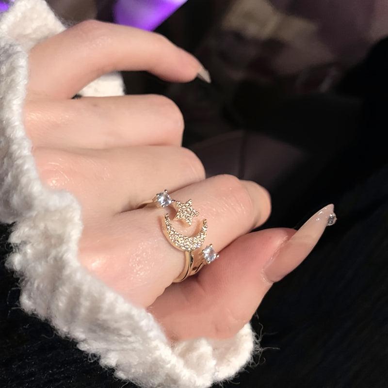 Chic Star Moon Rhinestone Ring