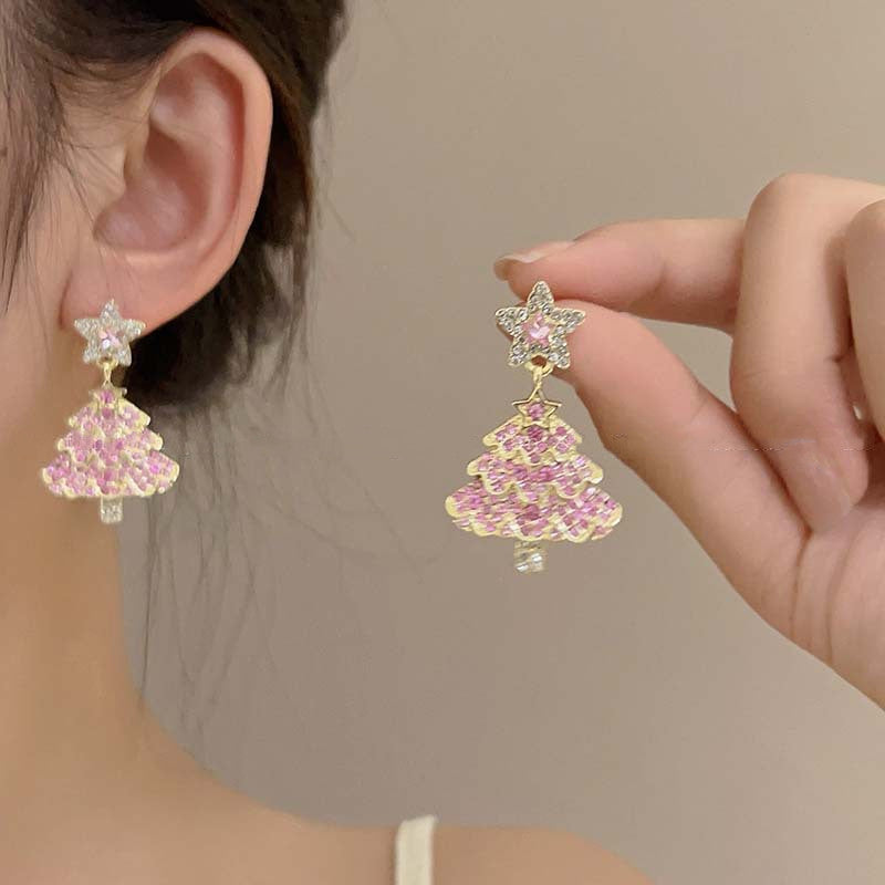 Christmas Tree Earrings for Women, Sparkling Zircon Dangle