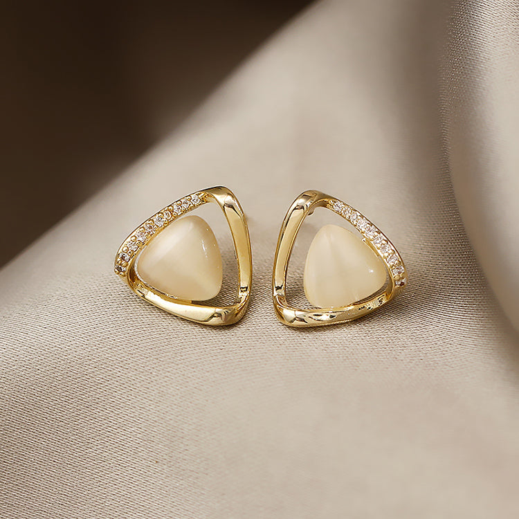 Cat's Eye Flower Earrings High Sense Opal Square Triangle Geometry Earrings