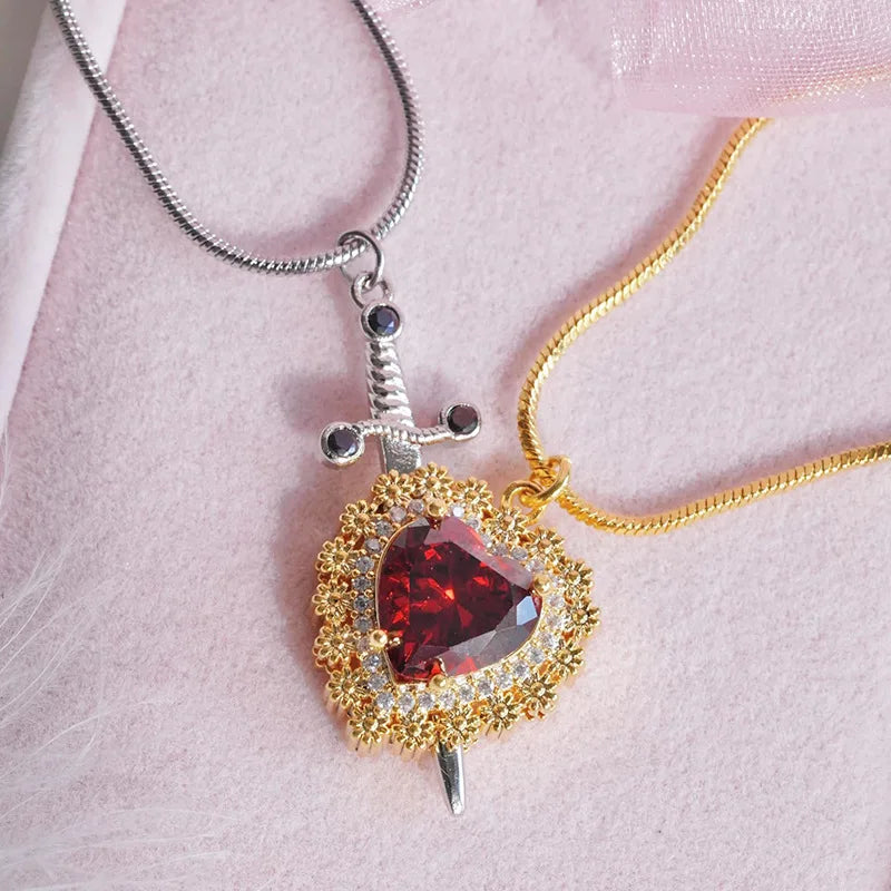 Gothic Punk Arrow Heart Couple Necklace