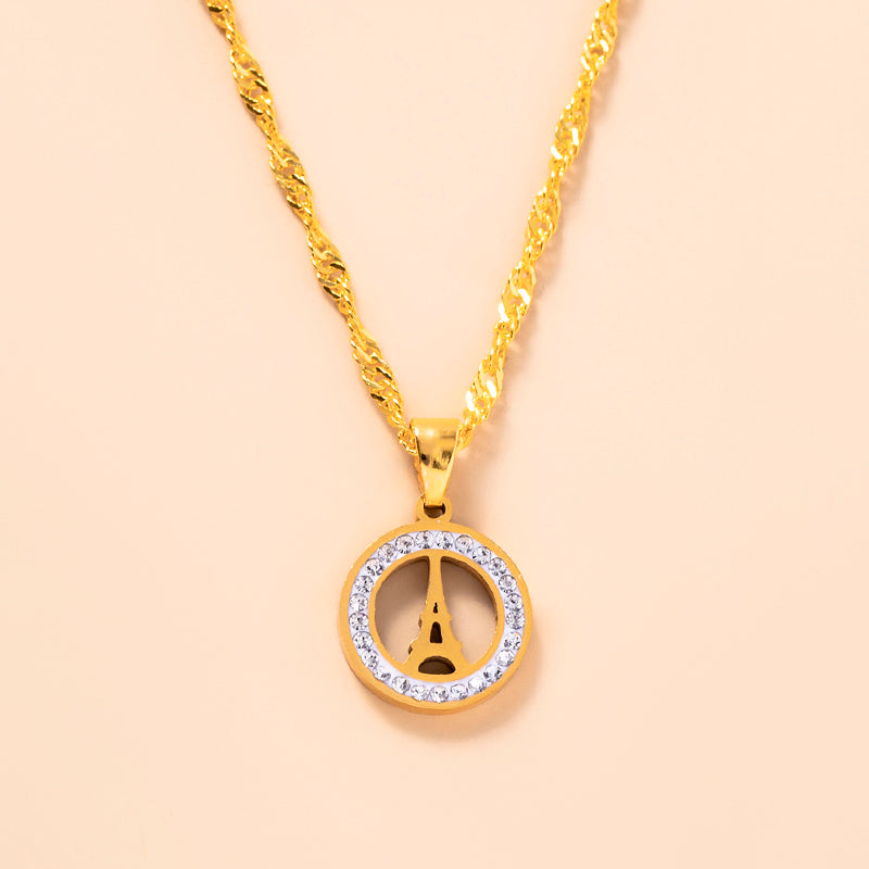 Rhinestone Paris Eiffel Tower Stainless Steel Necklace
