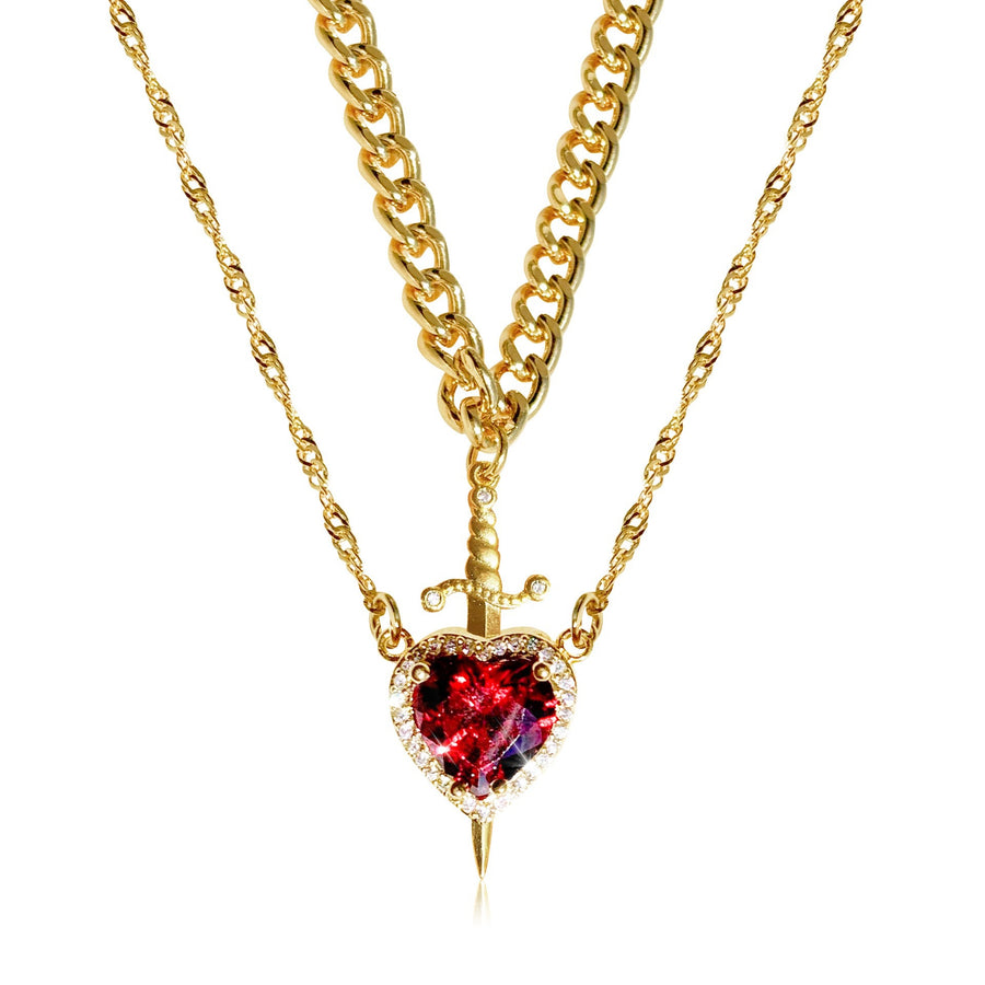 Heart & Sword Couple Necklace Set – Gold Stainless Steel