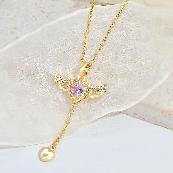 Angel Wings Heart Necklace for Women | Moving Cupid Crystal Pendant