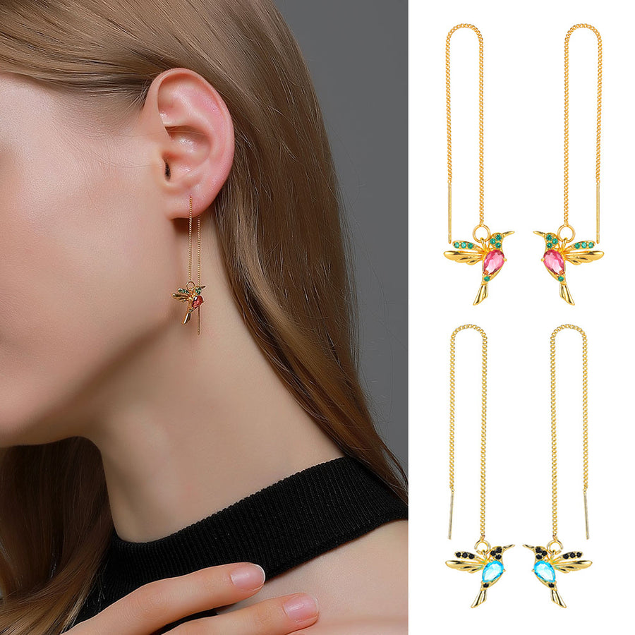 Hummingbird Crystal Tassel Drop Earrings For Women