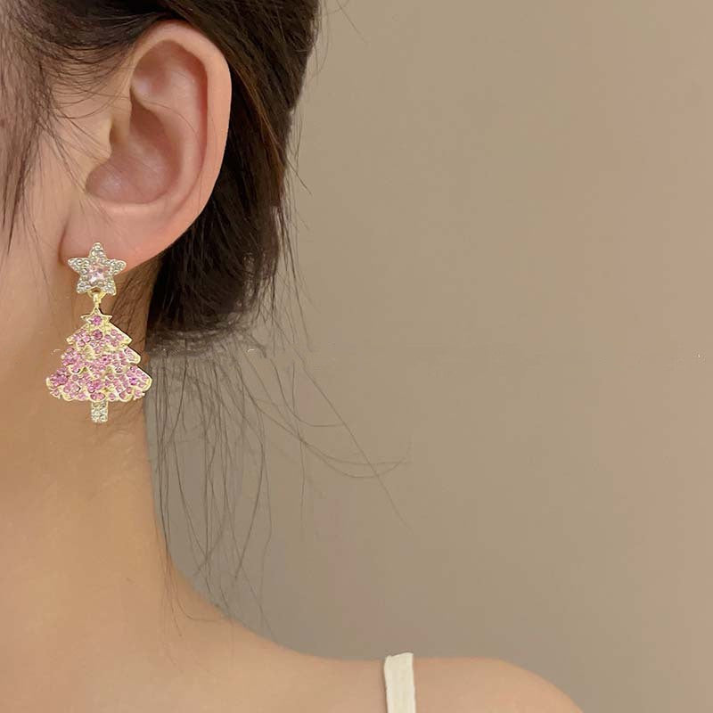 Christmas Tree Earrings for Women, Sparkling Zircon Dangle