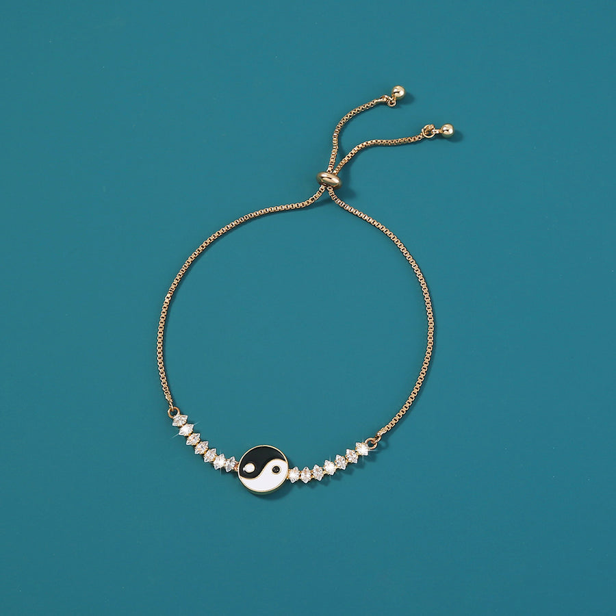 Brass Gold Plated Tai Chi Yin Yang Pendant Micro-set Zircon Shrink Pulled Copper Bead Bracelet