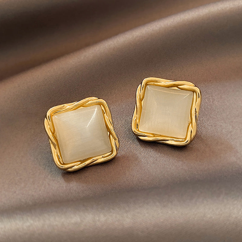 Cat's Eye Flower Earrings High Sense Opal Square Triangle Geometry Earrings