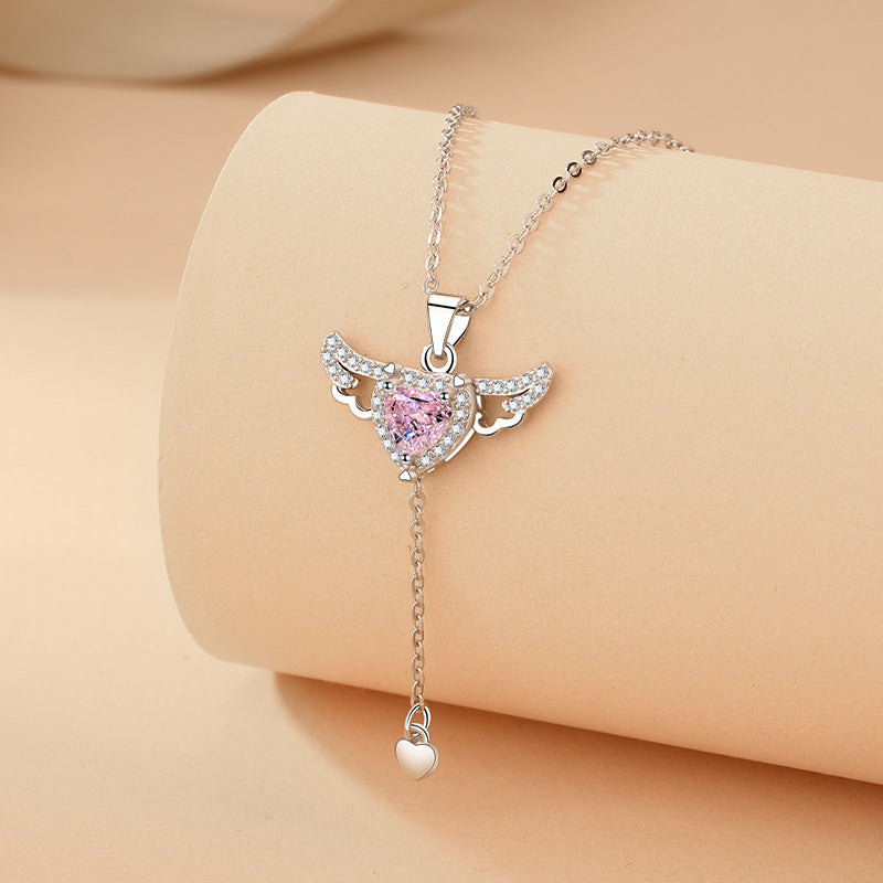 Angel Wings Heart Necklace for Women | Moving Cupid Crystal Pendant