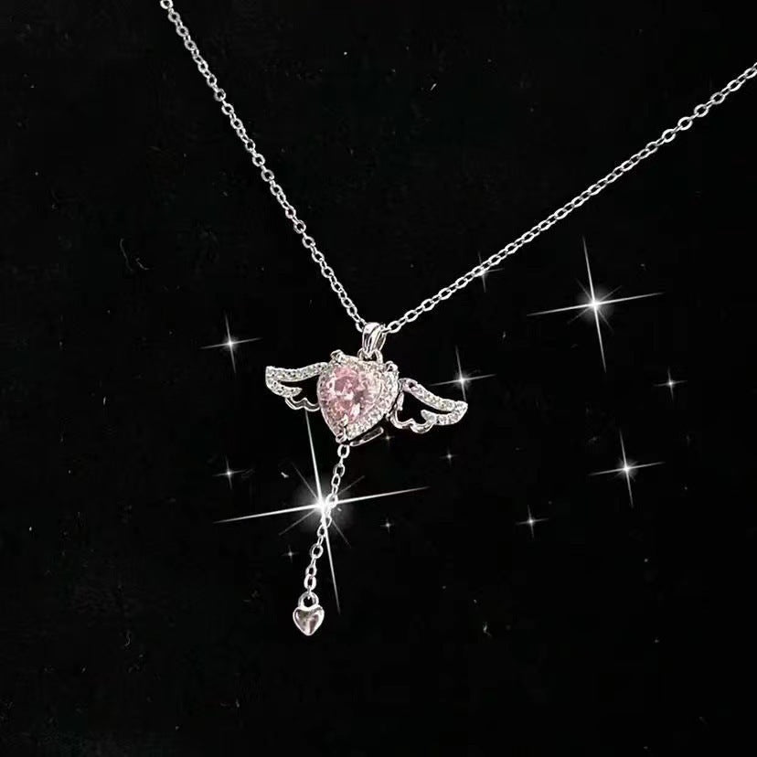 Angel Wings Heart Necklace for Women | Moving Cupid Crystal Pendant