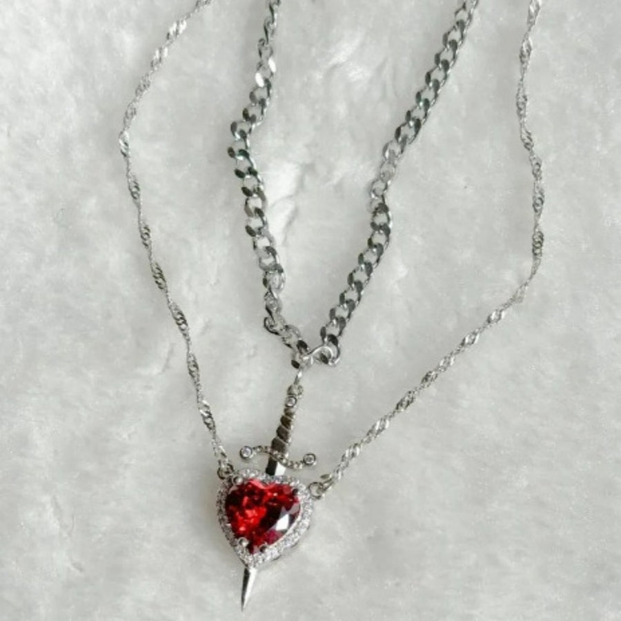 Heart & Sword Couple Necklace Set – Gold Stainless Steel