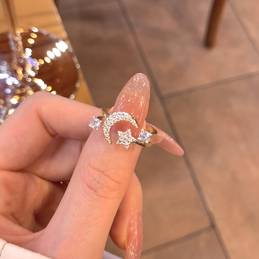 Chic Star Moon Rhinestone Ring