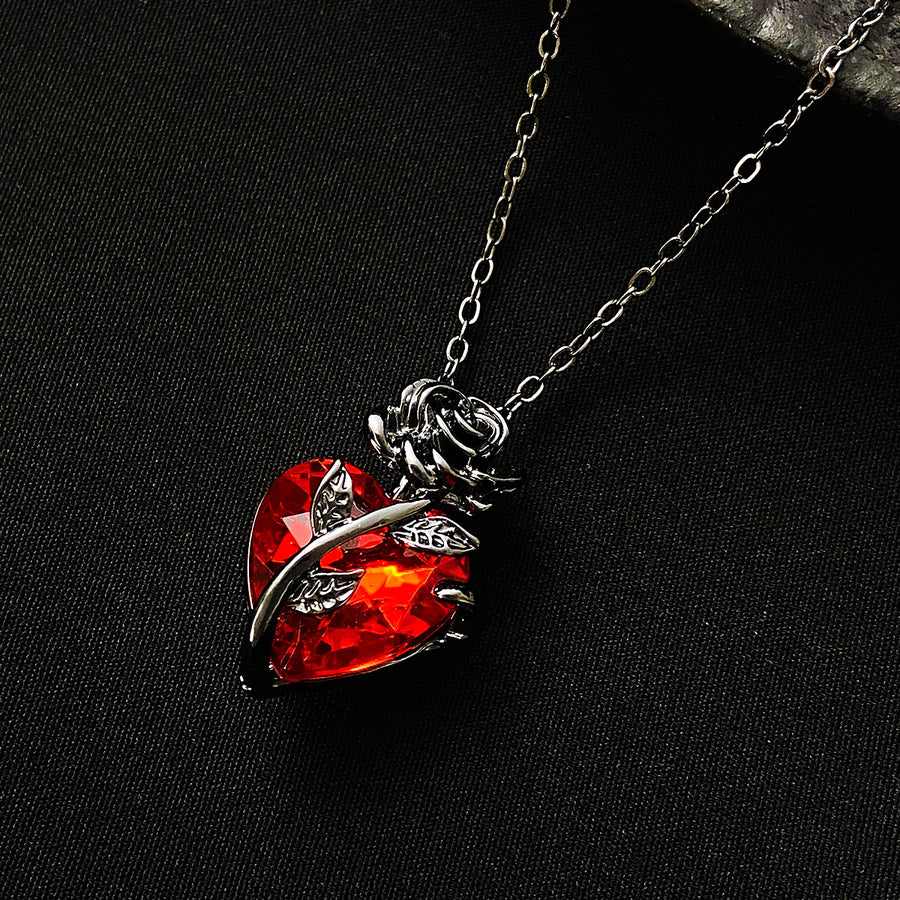 Punk Rose Love Necklace | Heart Pendant Clavicle Chain