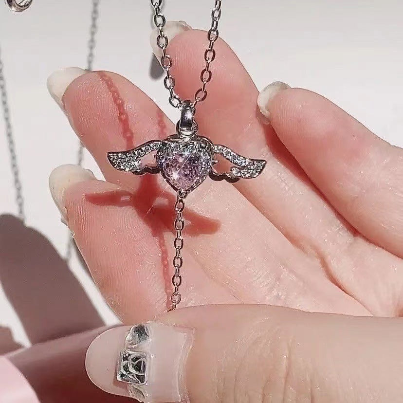 Angel Wings Heart Necklace for Women | Moving Cupid Crystal Pendant