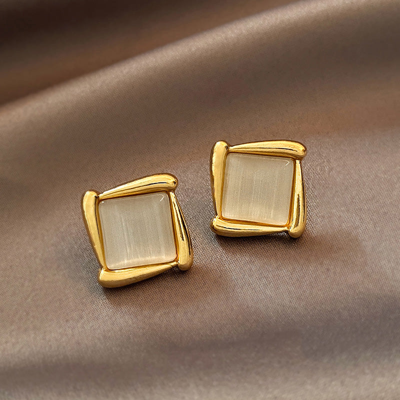 Cat's Eye Flower Earrings High Sense Opal Square Triangle Geometry Earrings