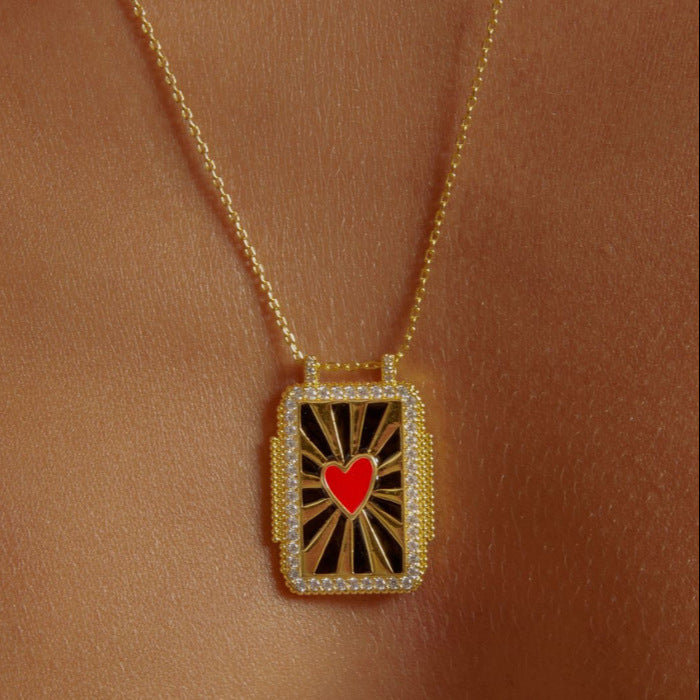 Square Plate Tarot Necklace Female Sun Moon Heart Long Necklace