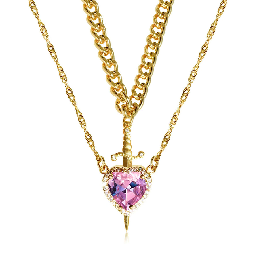 Heart & Sword Couple Necklace Set – Gold Stainless Steel