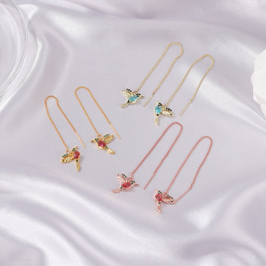Hummingbird Crystal Tassel Drop Earrings For Women