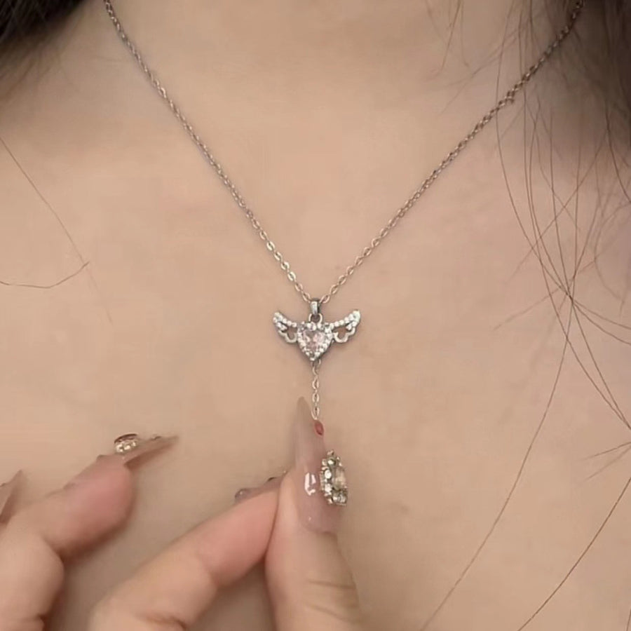 Angel Wings Heart Necklace for Women | Moving Cupid Crystal Pendant