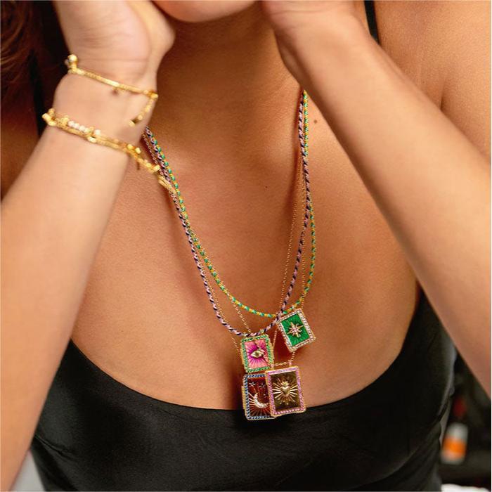 Square Plate Tarot Necklace Female Sun Moon Heart Long Necklace