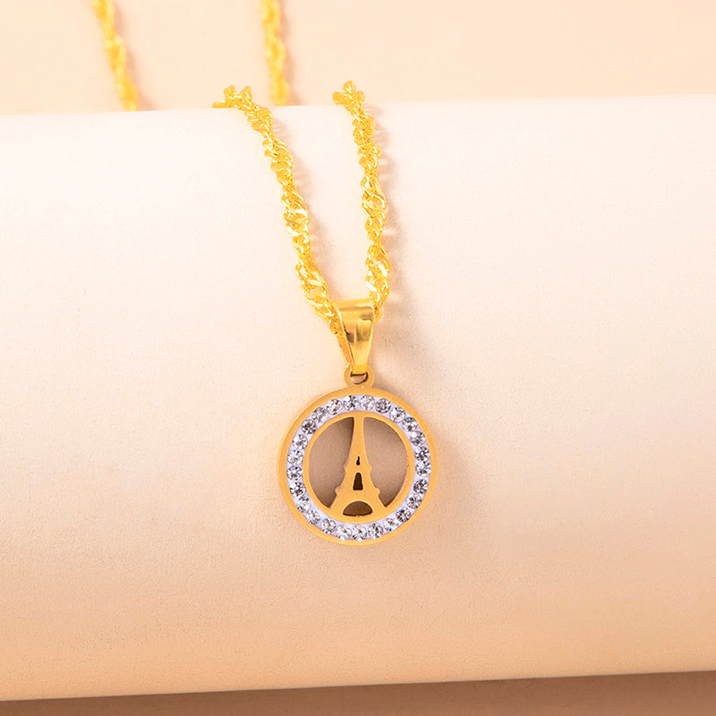 Rhinestone Paris Eiffel Tower Stainless Steel Necklace