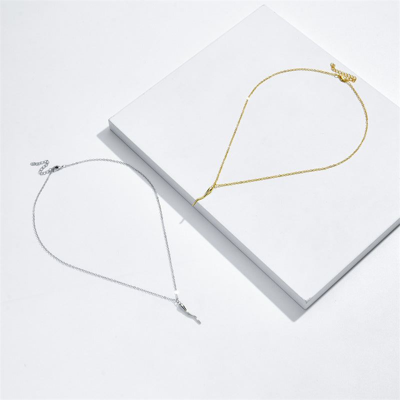 Gold Italian Horn Pendant Chain Women's Horn Protection Charm Lucky Necklace