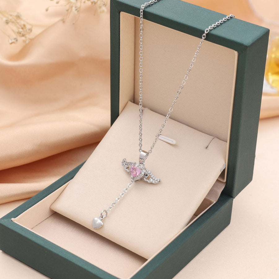 Angel Wings Heart Necklace for Women | Moving Cupid Crystal Pendant