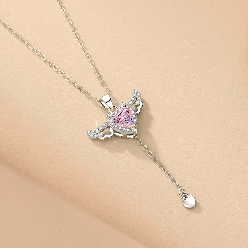 Angel Wings Heart Necklace for Women | Moving Cupid Crystal Pendant
