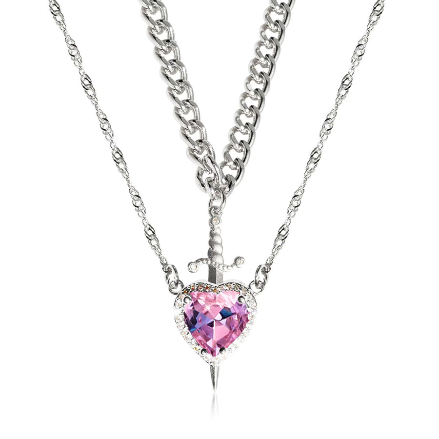 Heart & Sword Couple Necklace Set – Gold Stainless Steel