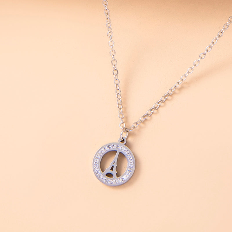 Rhinestone Paris Eiffel Tower Stainless Steel Necklace