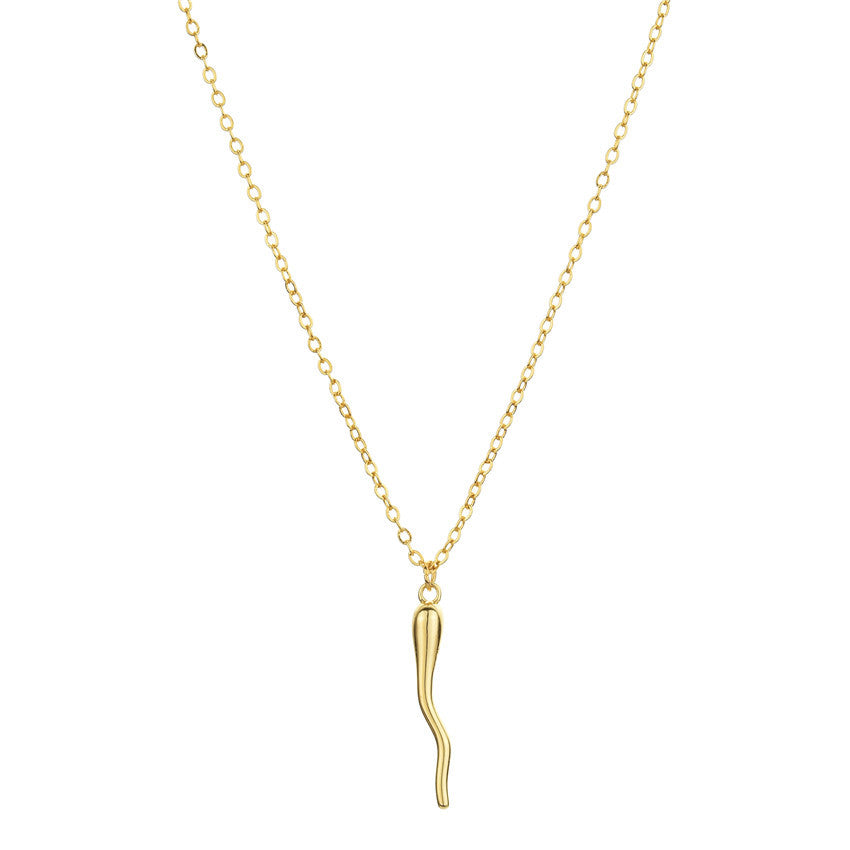 Gold Italian Horn Pendant Chain Women's Horn Protection Charm Lucky Necklace