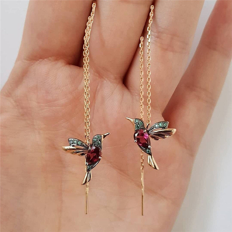 Hummingbird Crystal Tassel Drop Earrings For Women